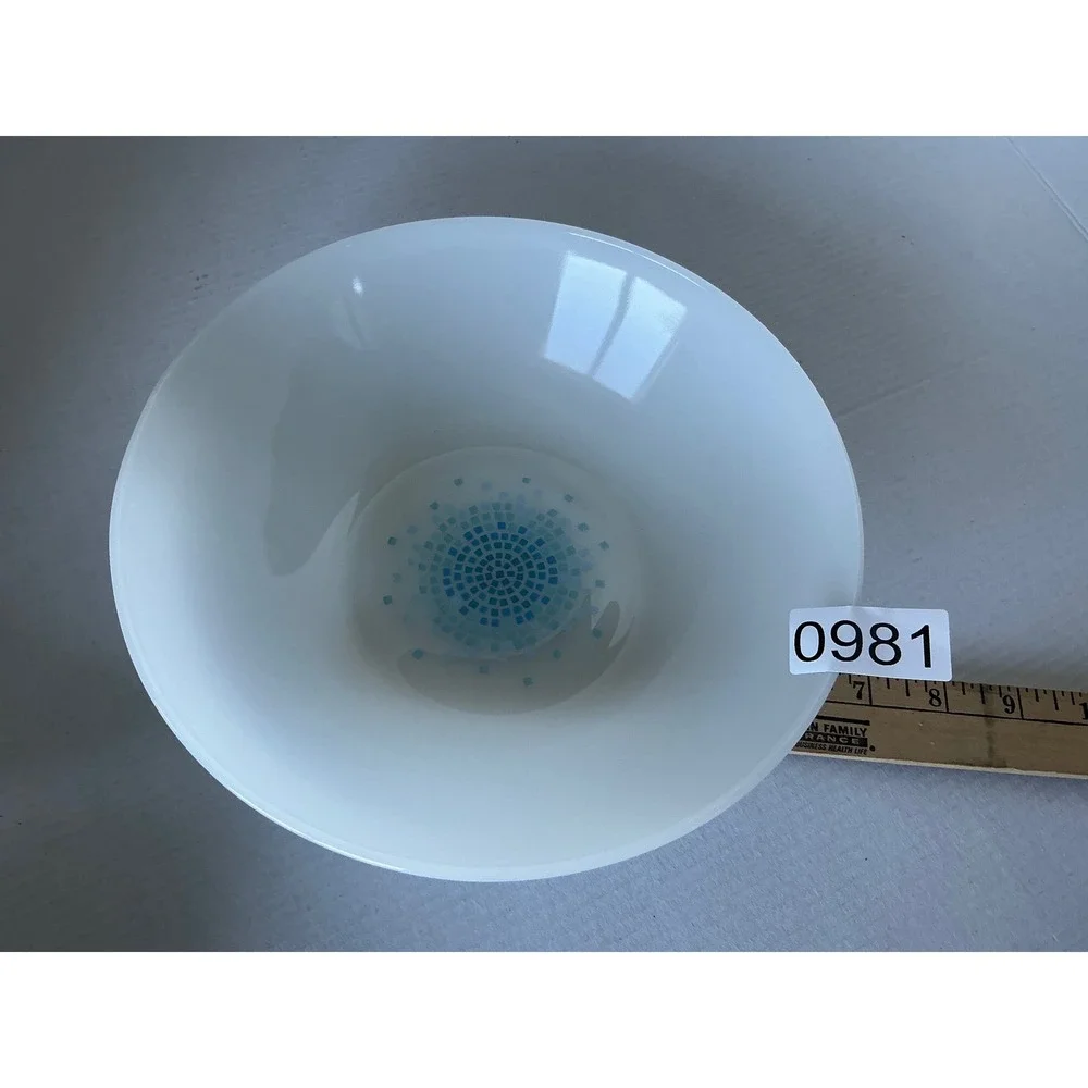 Fire-King Vintage Blue Mosaic Milk Glass Mixing Bowl 6.5 Inch Mid Century Modern